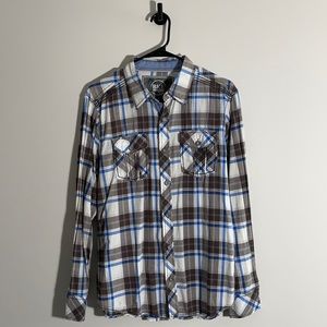 Bke button down long sleeve medium white grey blue